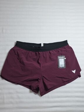 0726 Korsa Women's Wine Athletic‎ Shorts with Black Waistband; Large